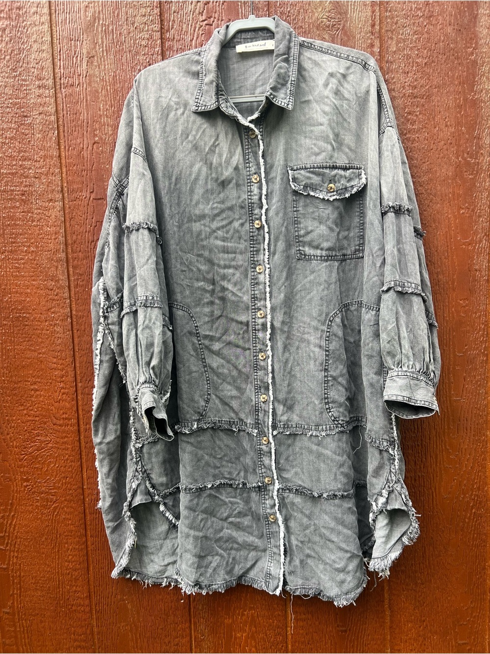 Three Bird Nest Ophelia Oversized Denim Dress L Raw Edge Mineral Wash Shacket - Picture 5 of 7